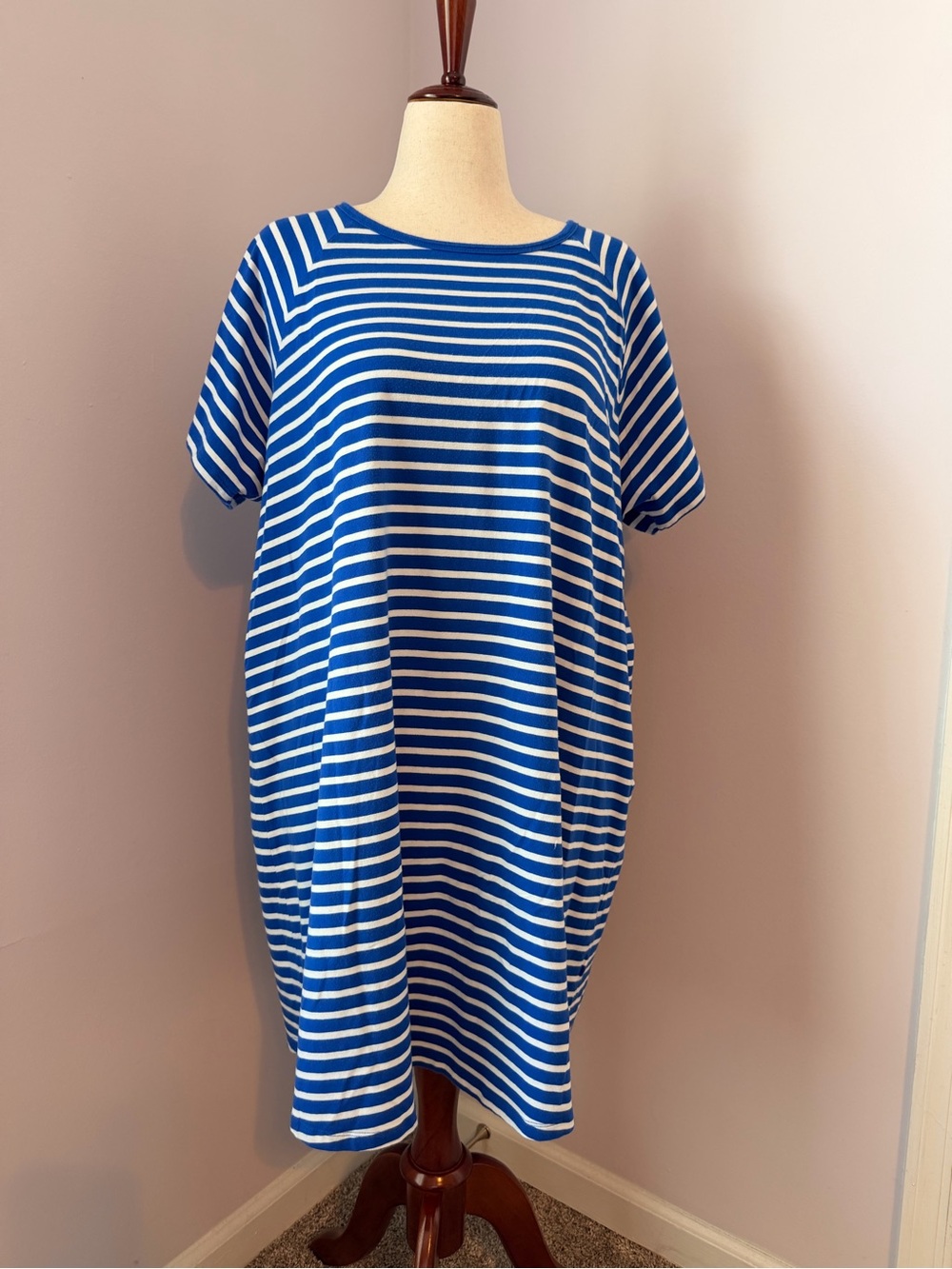 Michael Kors Royal Blue and White Striped Tee Dress-2X